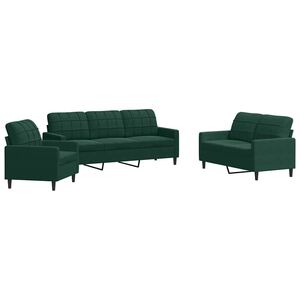 vidaXL Juego de sof&aacute;s con cojines 3 piezas terciopelo verde oscuro