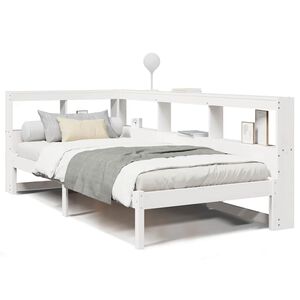 vidaXL Cama con estanter&iacute;a sin colch&oacute;n madera maciza blanca 75x190 cm