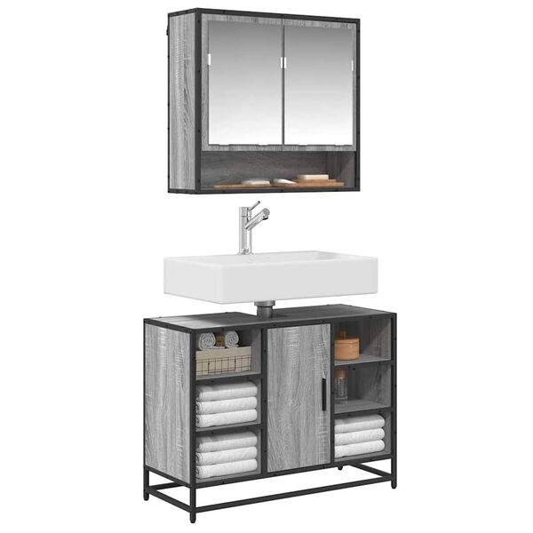 vidaXL Armario lavabo ba&ntilde;o madera ingenier&iacute;a gris Sonoma 80x33x60 cm