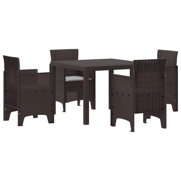 vidaXL Conjunto de Comedor de Jard&iacute;n 5 pcs Marr&oacute;n Polipropileno