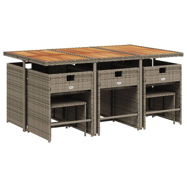 vidaXL Set de comedor de jard&iacute;n 11 pzas y cojines rat&aacute;n sint&eacute;tico gris