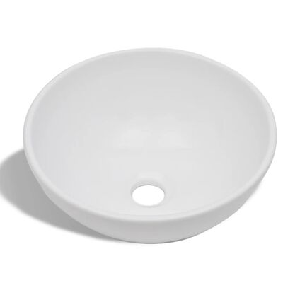 vidaXL Lavabo de baño con grifo mezclador cerámica redondo blanco