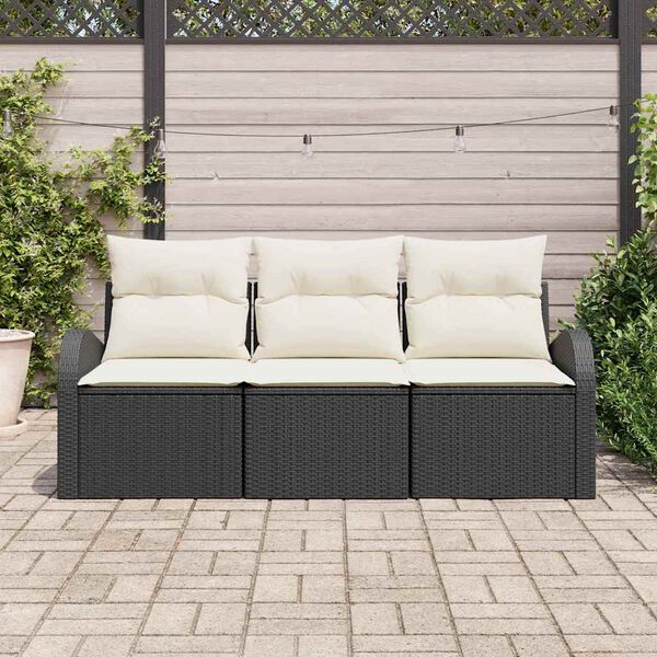 vidaXL Conjunto de sof&aacute; de jard&iacute;n 3 pcs Negro y blanco Polirat&aacute;n