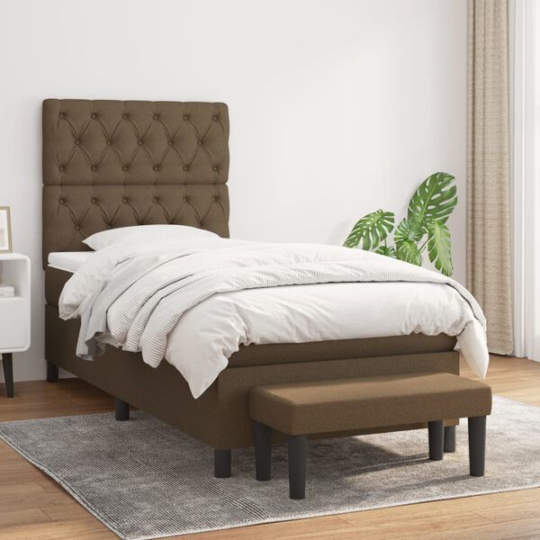 vidaXL Cama box spring con colch&oacute;n tela marr&oacute;n oscuro 80x200 cm