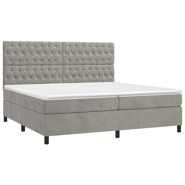 vidaXL Cama box spring colch&oacute;n y LED terciopelo gris claro 200x200 cm