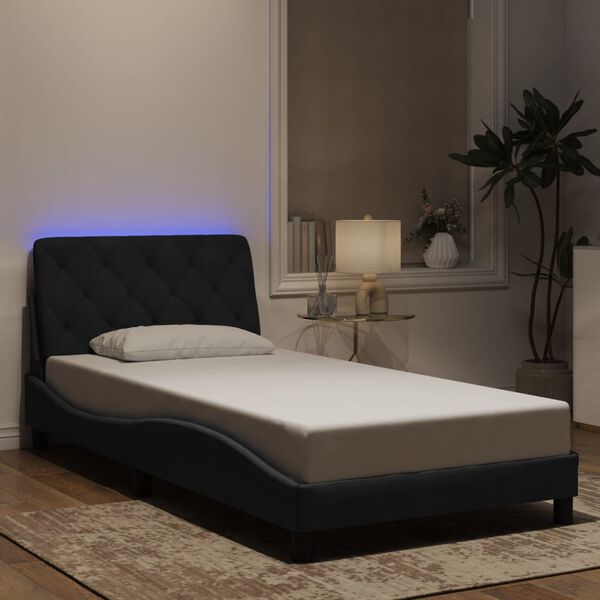 vidaXL Estructura de cama con LED sin colch&oacute;n terciopelo negro 100x200 cm