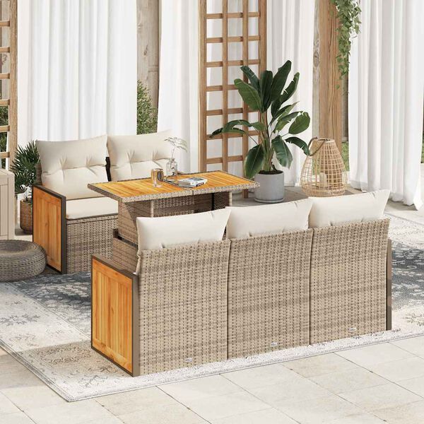 vidaXL Set sof&aacute;s jard&iacute;n y cojines 6 pzas rat&aacute;n sint&eacute;tico acacia beige