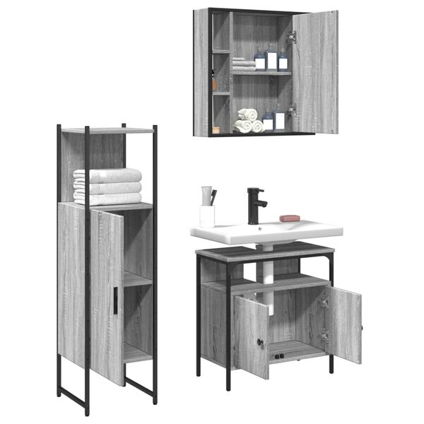 vidaXL Set de muebles de ba&ntilde;o 3 pzas madera contrachapada gris sonoma