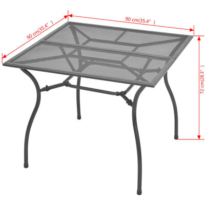 vidaXL Mesa de jardín de malla de acero 90x90x72 cm