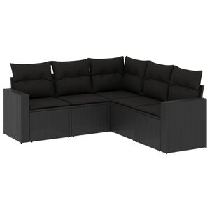 vidaXL Set de muebles de jard&iacute;n 5 pzas y cojines rat&aacute;n sint&eacute;tico negro