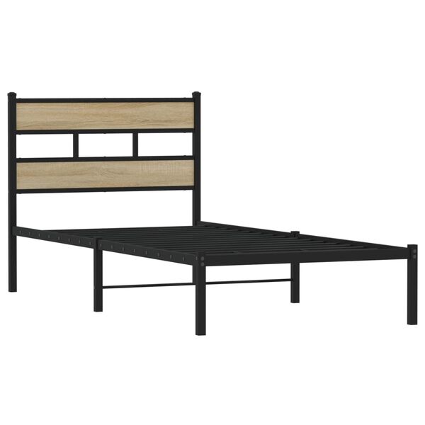 vidaXL Estructura de cama sin colch&oacute;n metal roble ahumado 100x190 cm