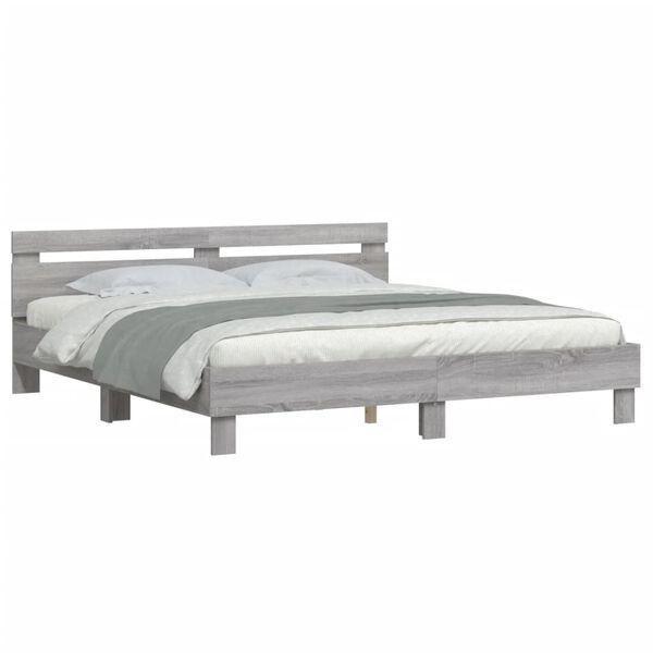 vidaXL Cama con cabecero madera de ingeniería gris Sonoma 180x200 cm