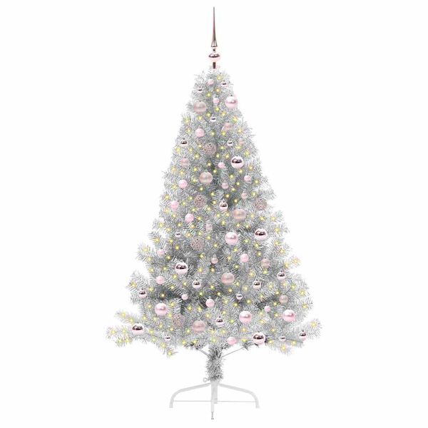 vidaXL &Aacute;rbol de Navidad Artificial Preiluminado Plateado 180 cm PET