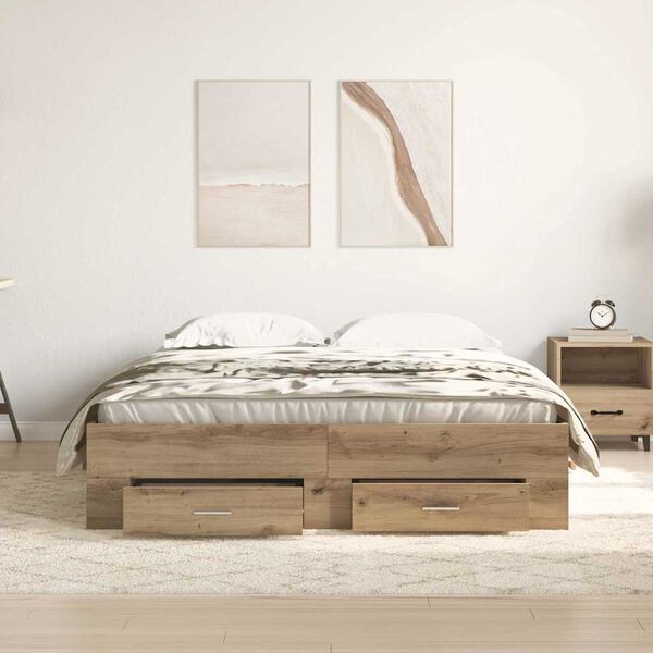 vidaXL Estructura de cama con caj&oacute;n Roble artesanal 140 x 190 cm