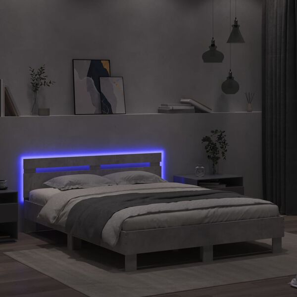 vidaXL Estructura de cama cabecero y luces LED gris hormig&oacute;n 150x200cm