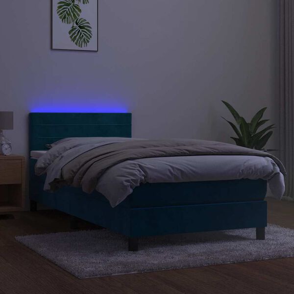 vidaXL Cama box spring colch&oacute;n y LED terciopelo azul oscuro 100x200 cm