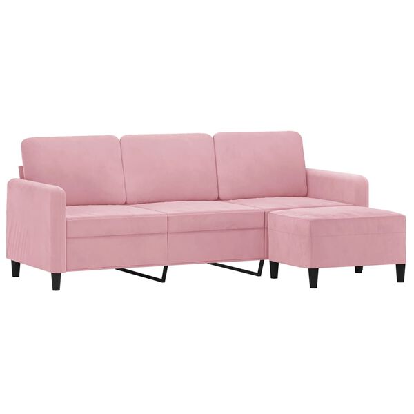 vidaXL Sof&aacute; de 3 plazas con taburete de terciopelo rosa180 cm