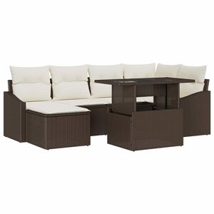 vidaXL Conjunto de sof&aacute; de jard&iacute;n 7 uds. Marr&oacute;n y crema