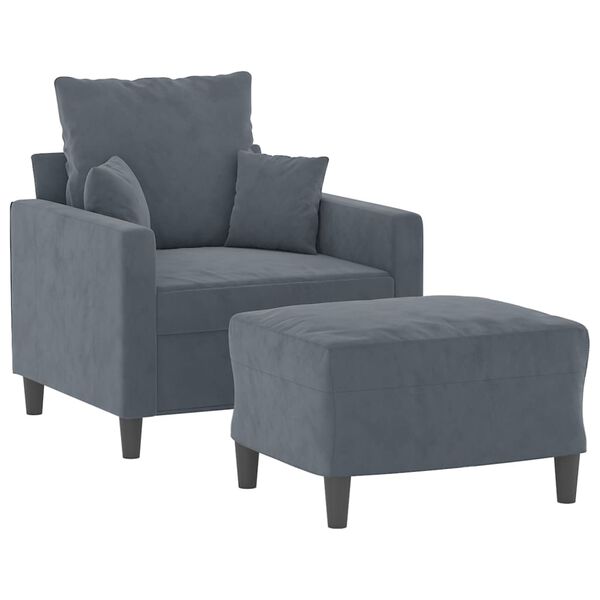 vidaXL Sillón con taburete terciopelo gris oscuro 60 cm