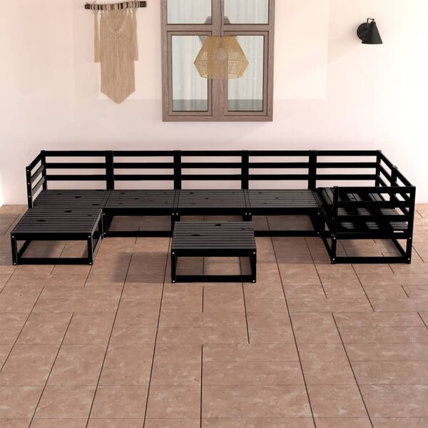 vidaXL Juego de muebles de jardín 8 pzas y cojines negro madera pino