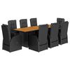 vidaXL Set de comedor de jard&iacute;n 9 pzas y cojines rat&aacute;n sint&eacute;tico negro