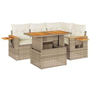 vidaXL Set sof&aacute;s jard&iacute;n y cojines 5 pzas rat&aacute;n sint&eacute;tico acacia beige