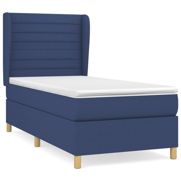 vidaXL Cama box spring con colch&oacute;n tela azul 90x190 cm