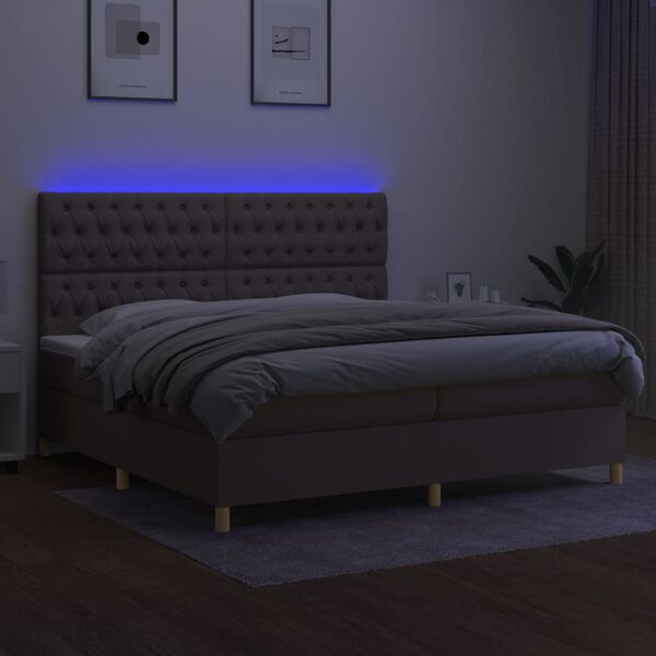 vidaXL Cama box spring colch&oacute;n y luces LED tela gris taupe 200x200 cm