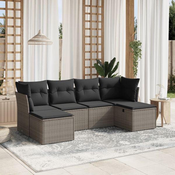 vidaXL Set de muebles de jardín 6 pzas y cojines ratán sintético gris