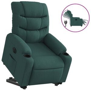 vidaXL Sill&oacute;n el&eacute;ctrico reclinable elevable de tela verde oscuro