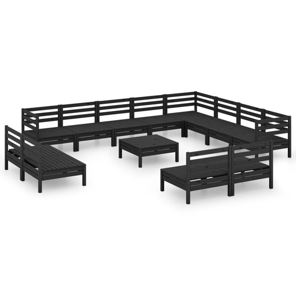 vidaXL Juego de muebles de jardín 13 pzas madera maciza de pino negro
