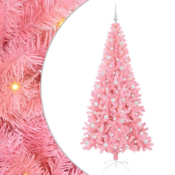 vidaXL Árbol de Navidad con 300 LED con soporte Rosa 210 cm PVC