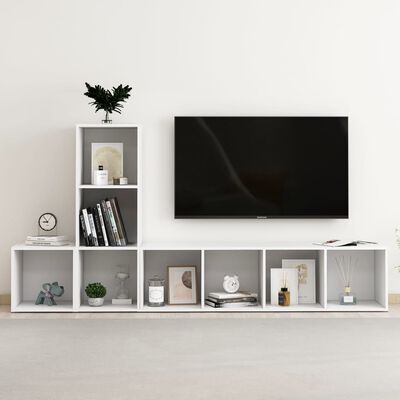 vidaXL Juego de mueble para TV de 3 piezas aglomerado blanco