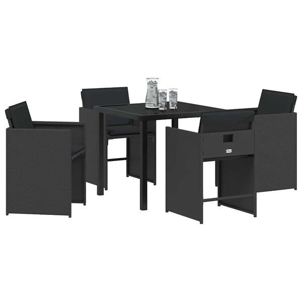 vidaXL Conjunto de Comedor de Jard&iacute;n 5 pcs Negro rat&aacute;n sint&eacute;tico