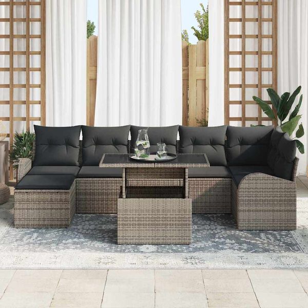 vidaXL Conjunto de sof&aacute; de jard&iacute;n con coj&iacute;n 8 pcs Gris