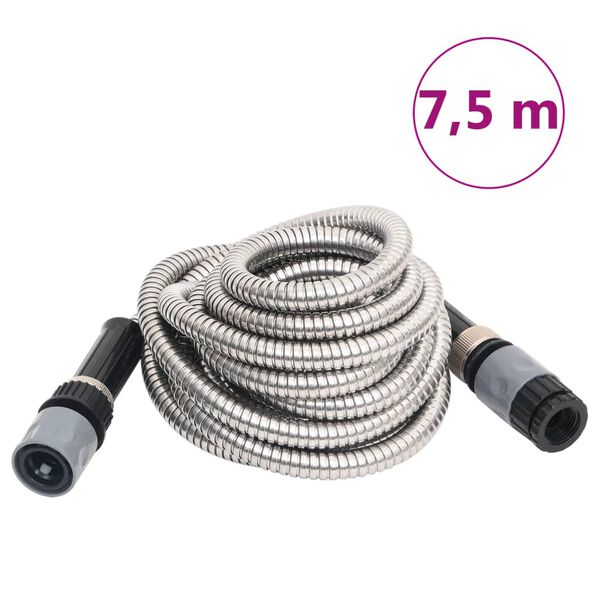 vidaXL Manguera jard&iacute;n y pulverizador acero inoxidable plata 14mm 7,5m