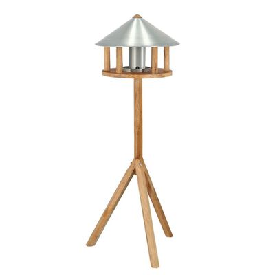 Esschert Design Mesa para pájaros con silo y tejado redondo color cinc