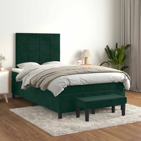 vidaXL Cama box spring con colch&oacute;n terciopelo verde oscuro 120x200 cm