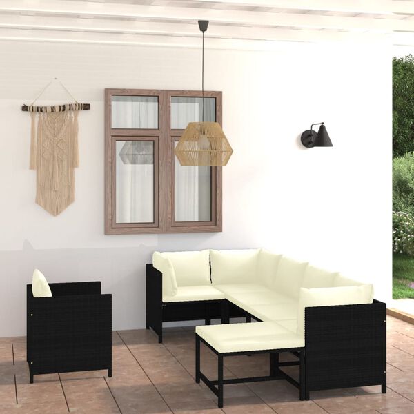 vidaXL Set de muebles de jardín 7 pzas y cojines ratán sintético negro