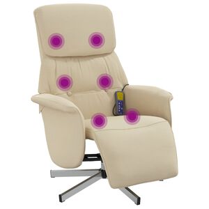 vidaXL Sill&oacute;n reclinable de masaje con reposapi&eacute;s tela color crema