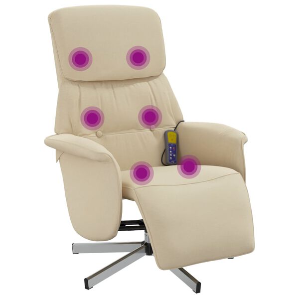 vidaXL Sill&oacute;n reclinable de masaje con reposapi&eacute;s tela color crema