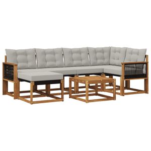 vidaXL Conjunto de sof&aacute;s de exterior 7 pcs Natural y Gris Claro