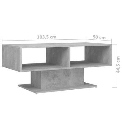 vidaXL Mesa de centro contrachapada gris hormigón 103,5x50x44,5 cm