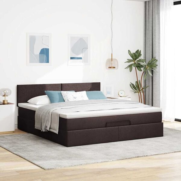 vidaXL Estructura cama otomana colch&oacute;n tela marr&oacute;n oscuro 160x200 cm