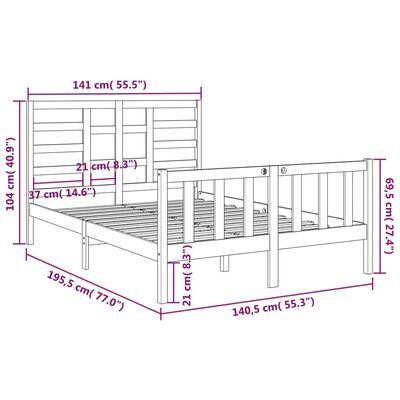 vidaXL Estructura de cama de matrimonio madera maciza 135x190 cm
