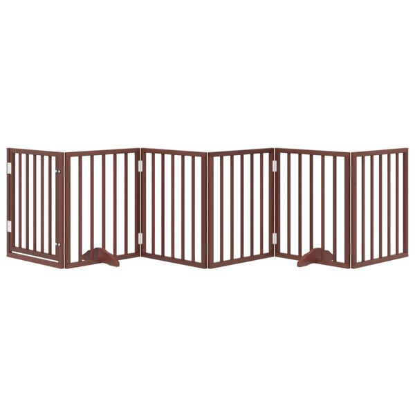 vidaXL Puerta para perros plegable 6 paneles madera &aacute;lamo marr&oacute;n 300cm