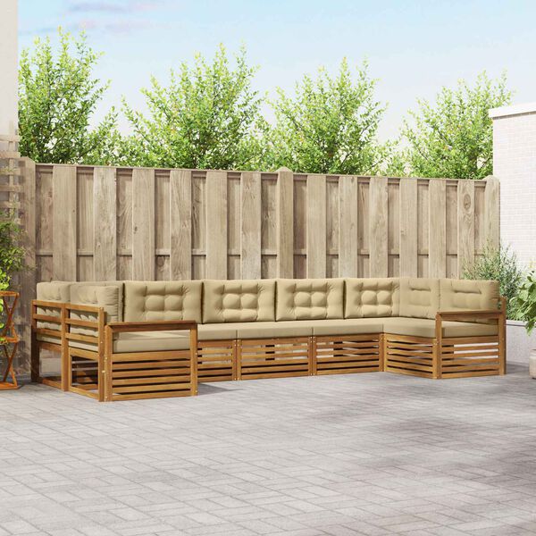 vidaXL Juegos de sof&aacute;s 7 pcs Natural y Beige Madera de Acacia S&oacute;lida