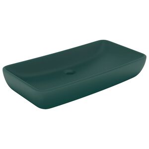 vidaXL Lavabo rectangular de lujo cer&aacute;mica verde oscuro mate 71x38cm