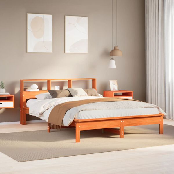 vidaXL Cama sin colch&oacute;n madera maciza de pino marr&oacute;n cera 140x190 cm