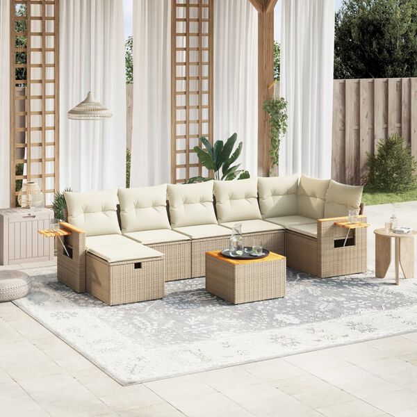 vidaXL Set sof&aacute;s de jard&iacute;n 7 piezas y cojines rat&aacute;n sint&eacute;tico beige